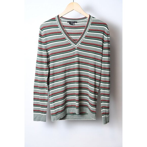GUCCI Cashmere and Silk Sweater Size M Stripes Green White and Red